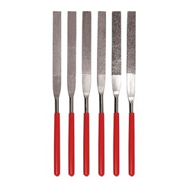 SE 74330DF 6-Piece Flat Diamond Grit File Set - Multi-Grit for Metals, Glass, Stones - 7" Length, 2" Diamond Surface, Round Handles - Includes PVC Pouch