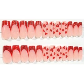 Lotta Love Sparkle French Manicure Glossy Medium Coffin Press On Nails - 24 Pieces - Artificial Nails - Valentine's Day Nails