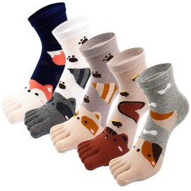 5 Pairs Children Toe Socks Cotton Kids Five Finger Socks Cute Cartoon Animal Pattern Socks for Boys Girls 3-12 Years (Cartoon, 7-12 years)