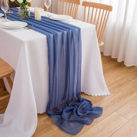 CHUQING Chiffon Table Runner Blue Table Runner Wedding Fabric Tulle Boho Table Runner Table Decoration Runner Table 70 cm x 3 m