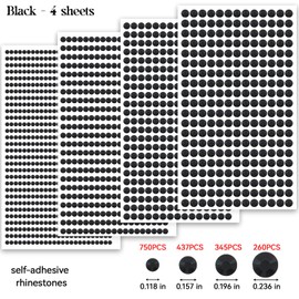 1792pcs Self Adhesive Face Gems Rhinestones Stickers Silver Black Hair Gems Bling Jewels for Makeup Crafts Home Decor Scrapbooking Embellishments 4 Sizes 3mm 4mm 5mm 6mm