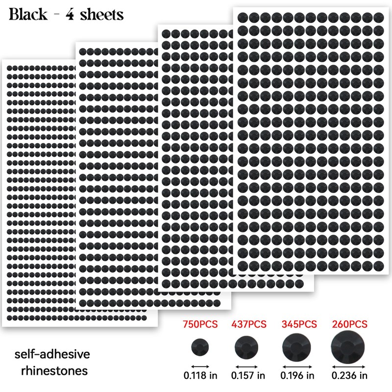 1792pcs Self Adhesive Face Gems Rhinestones Stickers Silver Black Hair