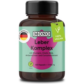 MONO Leber Komplex hochdosiert - 120 Kapseln vegan - mit 200mg Silymarin, Cholin und Zink - Nahrungsergänzung für Leber & Stoffwechsel - mit Mariendistel, Curcuma, Artischocke & Bitterstoffen