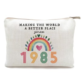 40th Birthday Gifts Women, Travel Makeup Bag, Linen Cotton Cosmetic Bags for Women, Funny Toiletry Bag, 40 Year Old Birthday Gifts Ideas for Her, Mom, Wife, Sister, Mothers Day, 1985 Anniversary Gifts (1985 Year)