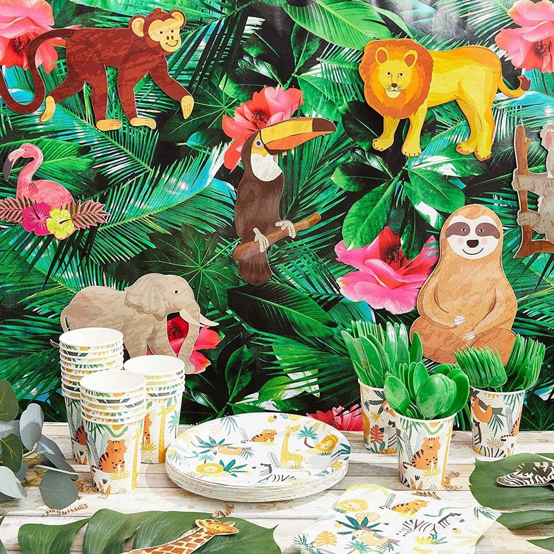 BLUE PANDA Jungle Safari Animal Paper Cutouts (12-Count) for Party