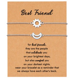 RZKING Bracelets For Women, Evil Eye Sun Moon Wave Charm Bracelets For Women, Friendship Bracelets, Gifts For Sister, Birthday, Thank You, Inspirational Gifts For Women, 16, Stainless Steel, no