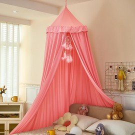 Dix-Rainbow Large Children Bed Canopy soft pink Round Dome Girls Mosquito Net Kids Princess Play Tents Nursery Room Decoration for Baby