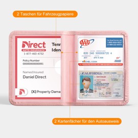 CoBak Car Registration Case and Insurance Holder - Magnetic Closure Car Organiser for the Glove Box in the Accessory Pocket for Important Documents, Vehicle Registration Card, Card, pink