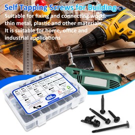 460PCS Black Self Tapping Screws for Metal, 410 Stainless Steel Sheet Metal Screws, #8#10 Phillips & Hex Washer Head Self Tapping Screws for Wood Plastic, Length 1/2" to 2"