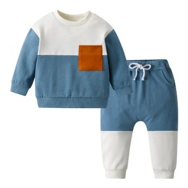 Toddler Baby Boy Clothes Long Sleeve Sweatshirts Pullover Tops Long Jogger Pants Little Boys Fall Winter 2PCS Outfit Set Blue 18-24 Months