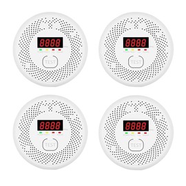 Carbon Monoxide Detector & Smoke Alarm Combination,Vzmcov AA Batteries Powered HD Screen CO Smoke Detector 2 in 1,with LCD Digital Display for Voice Alert for Home Basement Kitchen Hotel Bedroom 4p