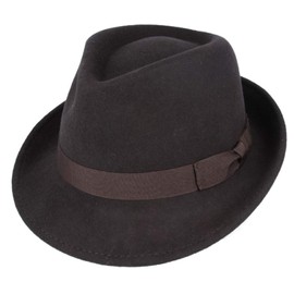 Elegant 100% Wool Trilby Hat Waterproof & Crushable Handmade with Grosgrain Band (UK-Unique) (Brown, Medium 57 CM)