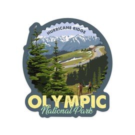 Die Cut Sticker Olympic National Park, Washington, Hurricane Ridge and Hikers, Contour Vinyl Sticker 3 to 6 inches, (Waterproof Decal for Cars, Water Bottles, Laptops, Coolers), Large