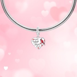 BIZK 925 Sterling Silver Charm Fits Bracelets and Necklaces Charms for Women Fashion Jewelry for Women, Lover, Mother and Friend (Red Bird Heart)