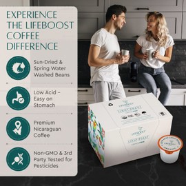 Lifeboost Light Roast Low Acid Coffee Pods - Single Origin Non-GMO Organic Coffee K Cups - Compatible with Keurig & Keurig 2 Machines - 10 Count