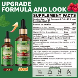 Organic Chlorophyll Liquid Drops Liposomal for Women & Men, 6-in-1 Greens Superfood Vegan Chlorophyll w/Spirulina, Wheat Grass, Vitamin C B12 A for Internal Deodorant*, Energy,Digestive,1Packs/2 Fl Oz