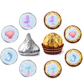 Mermaid Round Candy Sticker -Under The Sea Party Baby Shower or Birthday Favors Sticker Labels Fit Chocolate Candy ( 160 Pieces）