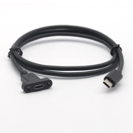 Type C Male Female Extension Cable Panel Mount With Screw Lock High Speed Data Transmission Stable Charging 30cm Lengthcolor: Black, cable length: 0.3 m