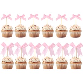 24stk Cupcake Deko Schleifen, 2 Größen Rosa Cupcake Topper Schleifen Kuchendekoration mit Schleife Schleifenknoten-Kuchenaufsätze für Verlobungs und Hochzeitsfeierbedarf