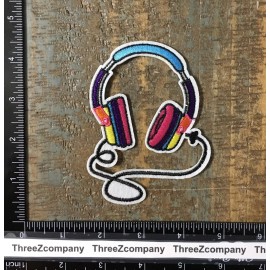 Unbranded Vintage WIRED OVER-EAR HEADPHONES Music Retro Rainbow Iron-On Patch Felt