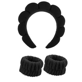 Hautpflege-Stirnband-Armbänder für Gesichtswasch-Set weiches Schwamm-Make-up-Spa-Stirnband Haarband Gesichtswasch-Stirnband Wasch-Gesichtsarmband rutschfestes Stirnband für Frauen und Mädchen(schwarz)