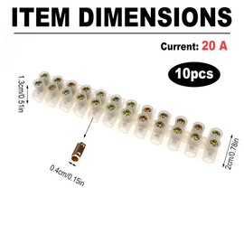 10 Pcs 12 Position Dual Row Terminal Strip, Electrical Barrier Wire Connector Block, Screw Terminal Barrier Block,Euro-Style Terminal Block Barrier Strip, Nylon Terminal Barrier Block (20A)
