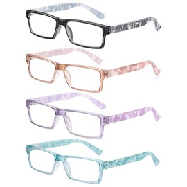 JM 4 Pairs Fashion Reading Glasses for Women Spring Hinge Pattern Design Readers Eye Glasses, Rectangular Eyeglasses +1.0