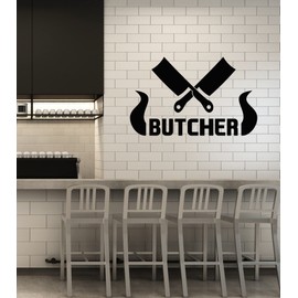 Vinyl Wall Decal Butcher Shop Meat Shop Butchery Big Knifes Stickers Mural Large Decor (g7603) Black
