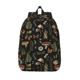 GVGOAGL Vintage Mushroom Witchcraft Plant Backpack for Girls Boys Women Lightweight Canvas Bookbag Casual Daypack for Travel Outdoor Camping, 17 Inch