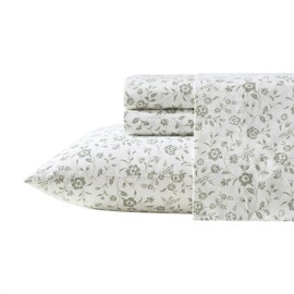 Laura Ashley - King Bed Sheets, Crisp & Cool Cotton Percale Bedding with Matching Pillowcases, Lightweight Bed Set, Oeko-Tex Certified (Miranda Green)