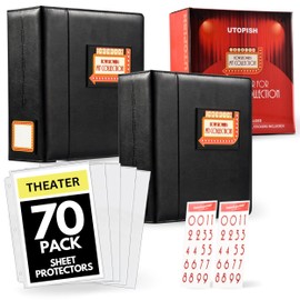 UTOPISH Show-Bill Binder with Sleeves - 2-Pack of Large 4” Theater Program Holders with 70 Sheet Protectors and Numbering Stickers Included - Broadway Gift with Full-Color Logo and Numbering Panel (2)