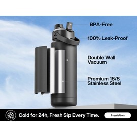 POWCAN 32 oz Insulated Water Bottle with 2-in-1 Straw and Spout Lid, Keep Cold 24H, Leak-Proof, BPA-Free, Double Wall Stainless Steel Water Bottle for Sports, Gym, Travel, and School (Dark Knight)