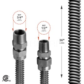 Highcraft GUHD-TT12-36L Gas Line Hose 5/8" O.D. x 36" Length with 1/2" x 3/4" MIP Fitting, Uncoated Stainless Steel Flexible Connector, 36 Inch