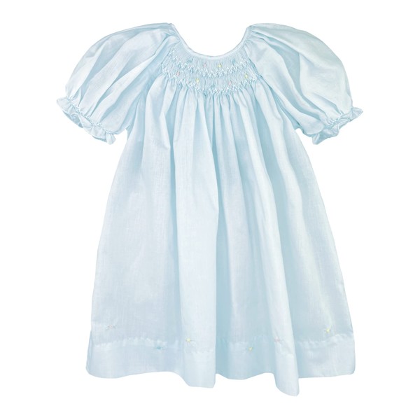 Petit Ami Vestido de día para niña con dobladillo bordado, Azul / Patchwork, 9 Meses