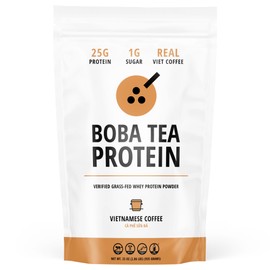 Boba Tea Protein Vietnamese Coffee | 25g Grass-Fed Whey Protein Isolate Powder | 112mg Caffeine | Gluten-Free & Soy-Free Bubble Tea Drink | Real Ingredients & Lactose-Free Protein Drink | 25 Servings