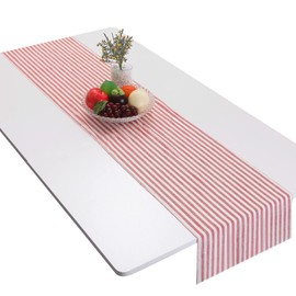 mookaitedecor Red Striped Table Runner Cotton Linen Runners for Wedding Party Dinner & Everyday Use, 13 x 70 Inch