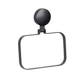 WENKO Static-Loc® Plus Pavia Black Towel Rail, Attachment without Drilling, Secure Hold Due to Static Adhesion on Smooth, Airtight Surfaces, 18.5 x 2 x 21 cm, Matt Steel