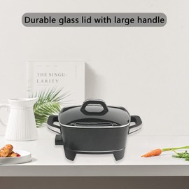 NonStick Extra Deep Electric Skillet - 12" Inch Frying Pan with Lid, Serves 3-4 People, for Roast Fry, Easy to clean, Black