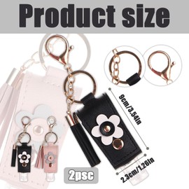 Pcmursal 2 Packs Hand Sanitizer Keychain, portable mini hand sanitizer gel holder keychain travel size bottle, hand sanitizer holder keychain cute, durable hand sanitizer portable leathe (Blackl、Pink)