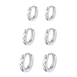 Earrings 925 Silver Hoop Earrings Small Women, 3 Pairs Earrings Hoop Silver Men's Earrings Set for Men Hypoallergenic Earrings Helix Piercings for Women Girls 8 mm 10 mm 12 mm, Brass, No Gemstone