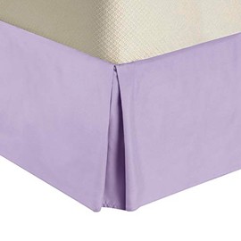 Cotton Satin Pleated Queen Bed Skirt, White, 38.1 cm Drop., Cotton, Lilac, Queen