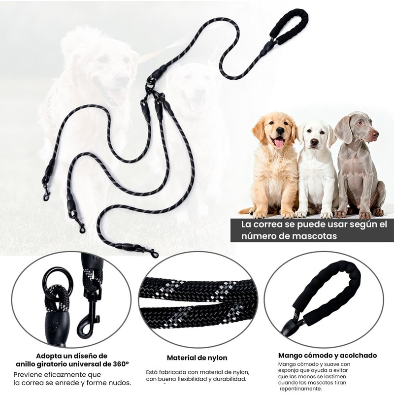 Correa de Paseo Triple y Extensible para Perros – Sistema