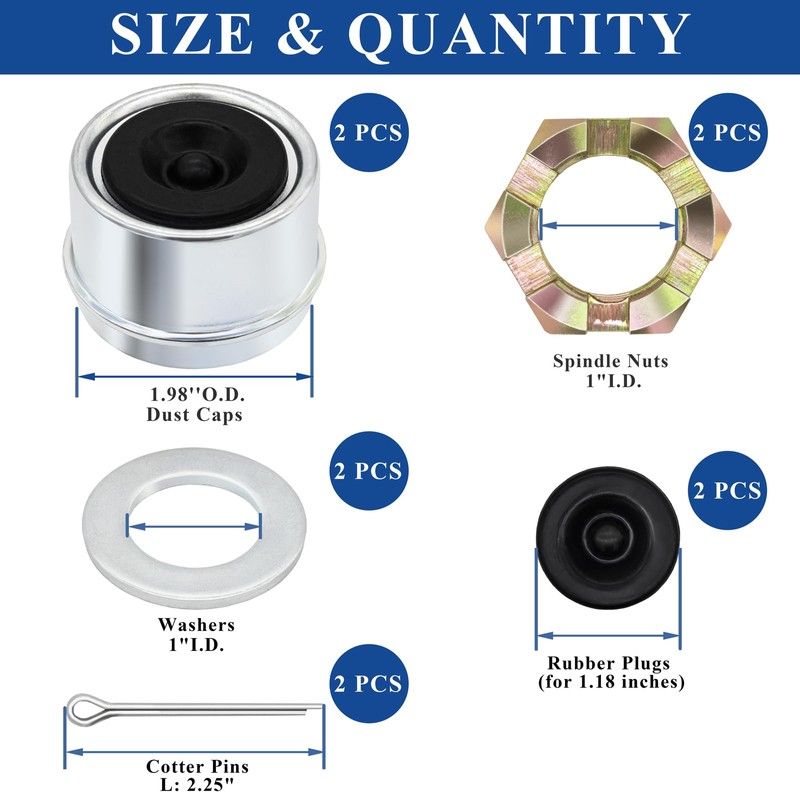 10PCS 1'' Spindle Castle Nuts Kits Trailer Axle Nut Kits