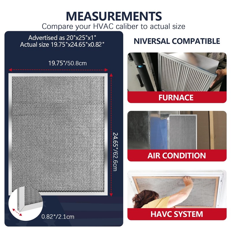 Demiwise Reusable Washable Aluminum Air Filter, MERV 8, Rectangular, Heavy-duty,