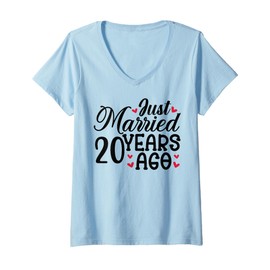 Womens Just Married 20 Years Ago Matching 20th Wedding Anniversary V-Neck T-Shirt