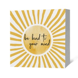 JRTW Be Kind To Your Mind Wood Box Sign Desk Decor, Boho Inspirational Sun Sunshine Sign, Inspirational Quotes Wooden Block Box Sign Decoration for Farmhouse Girls Dorm Tabletop Nursery Playroom Decor