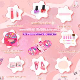 Juguete De Maquillaje, Kit De Maquillaje Lavable, Estuche Para Cosméticos Estilo Bolso, Juguetes De Princesas De Simulación, No Toxico, Para Niños De 3,4,5+ Años, Regalo De Navidad y Cumpleaños (Rosa)