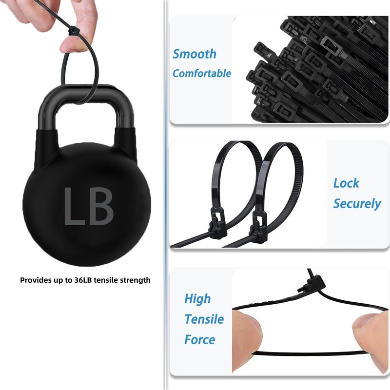Aroono 100 PCS 8 Inch Reusable Zip Ties Black –