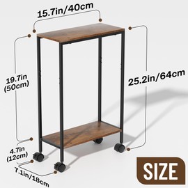 Allinside Narrow Side Table, Narrow End Table for Small Spaces, Slim Night Stands with Wheels, Skinny End Table, Rustic Brown Bedside Table, Sofa Couch Table for Living Room Bedroom