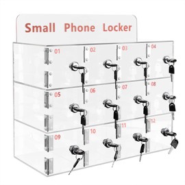 Cell Phone Storage Locker Clear Wall-Mounted Cell Phones Storage Cabinet Cellphone Holder Acrylic Material Phone Locker Box with Door Locks and Keys for Office School Classroom Gym (12 slots)